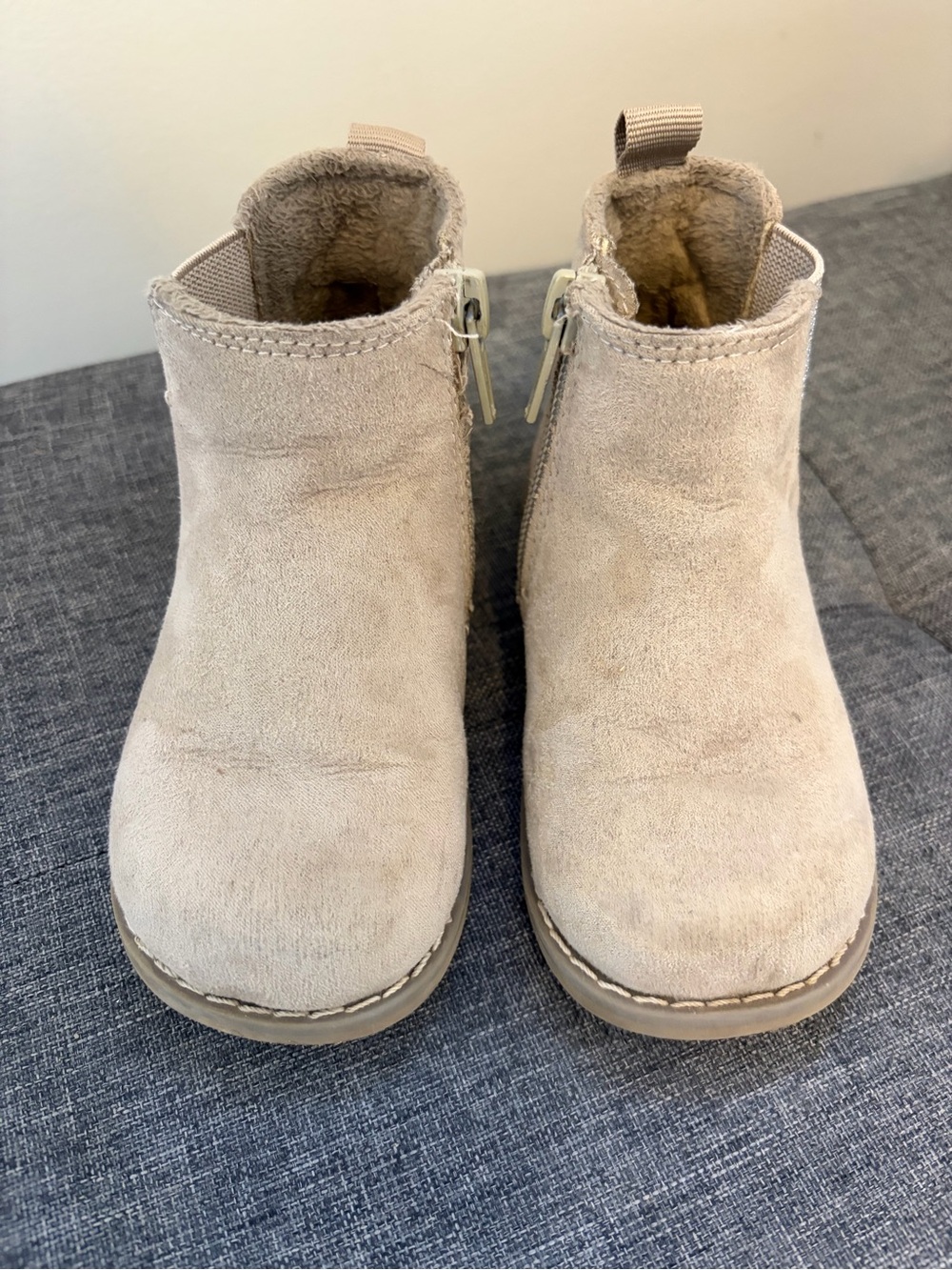 H&M Kids Suede Zip Ankle Boots in Light Beige